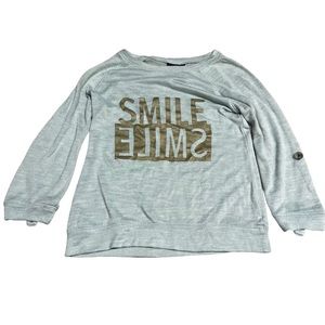 Miss Chievous Lightweight Sweater with Smile Graphic Rolled Sleeves